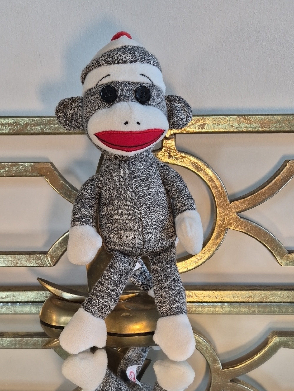 TY Beanie Baby SOCKS the Sock Monkey Plush, 9", Grey Multi.